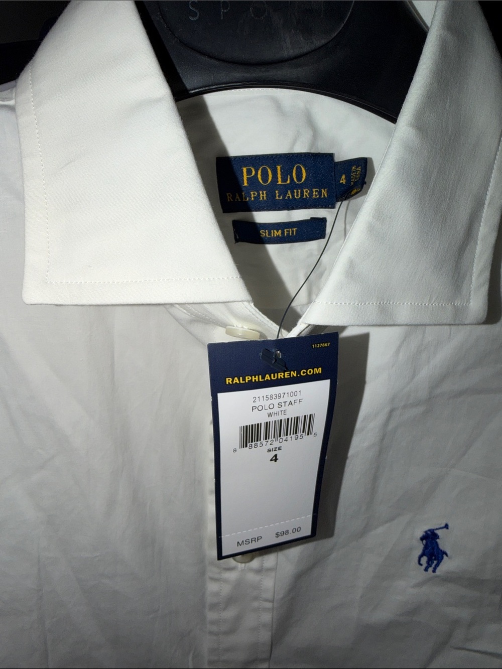 Ralph Lauren Slim Fit White Button-Up Shirt with Navy Pony Logo - Picture 3 of 3
